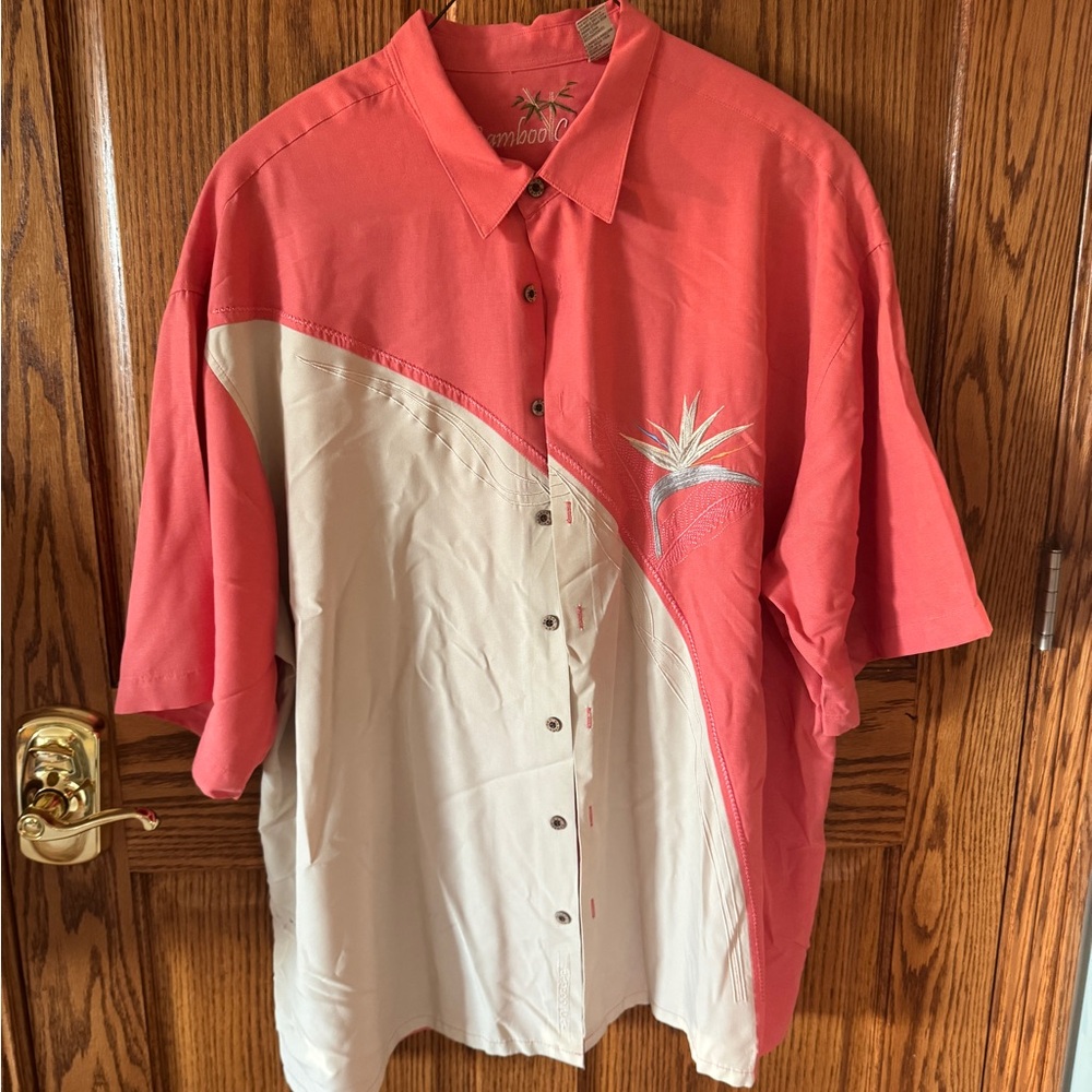 BAMBOO Men's Coral and Cream Casual Shirt